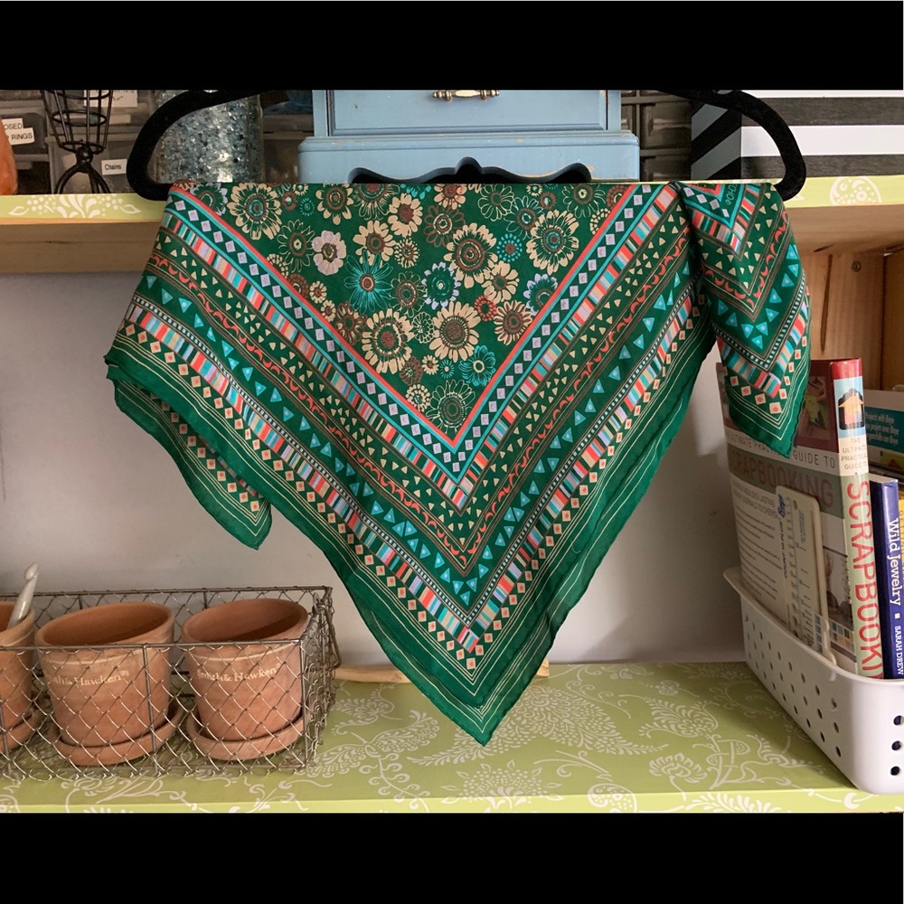 ECHO Green Multi Color Pattern Silk Scarf Bandana